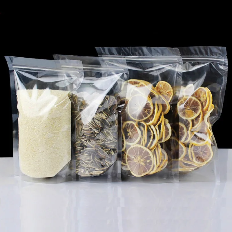 Wholesale High Clear Stand up Plastic Zip Lock Bags Transparent Food Meat Coffee Powder Vegetables Fridge Fresh Storage Pouches