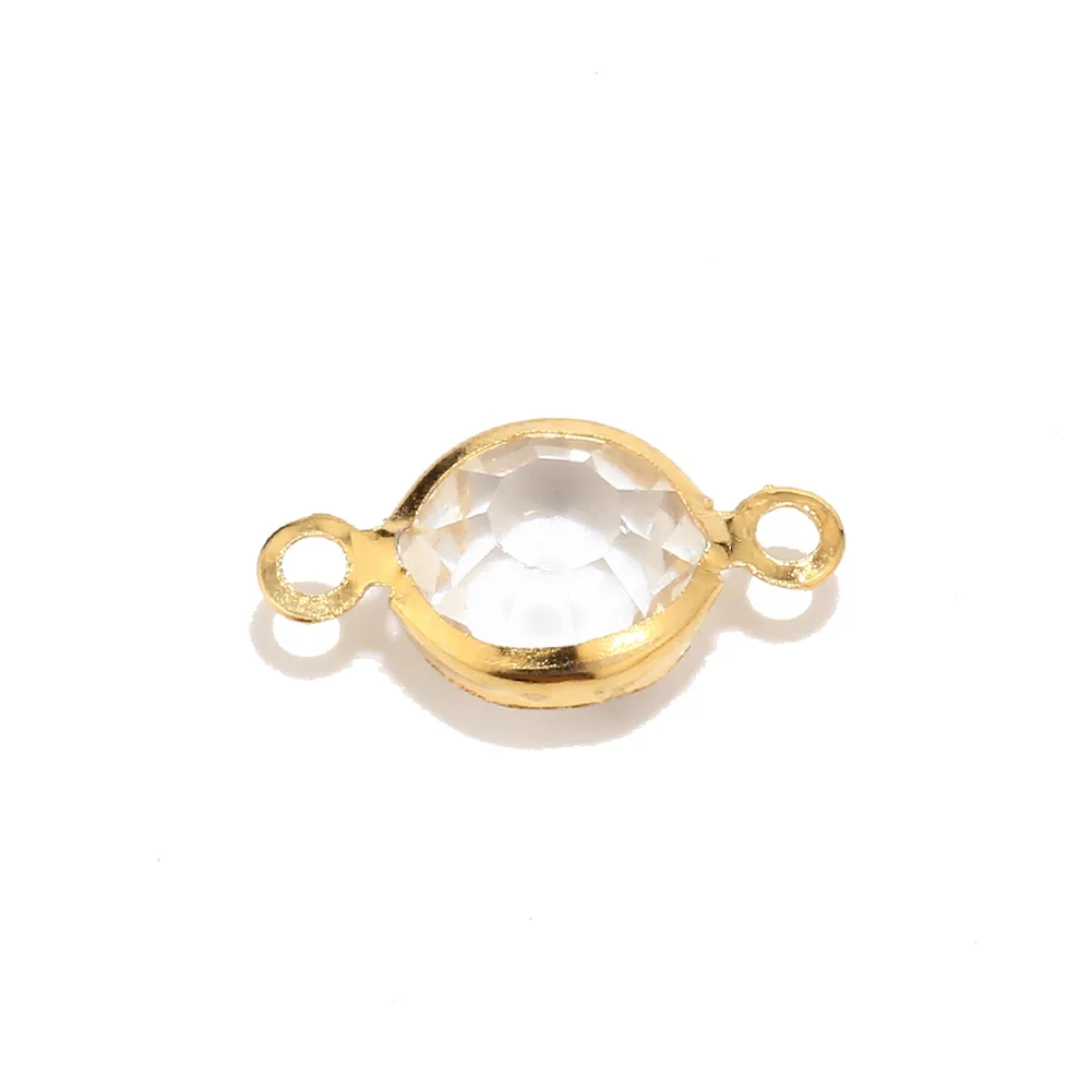 New Design 8.5mm Gold Color Stainless Steel Crystal Birthstones Connector Gem Stone Charm Beads Findings For Jewelry Making DIY