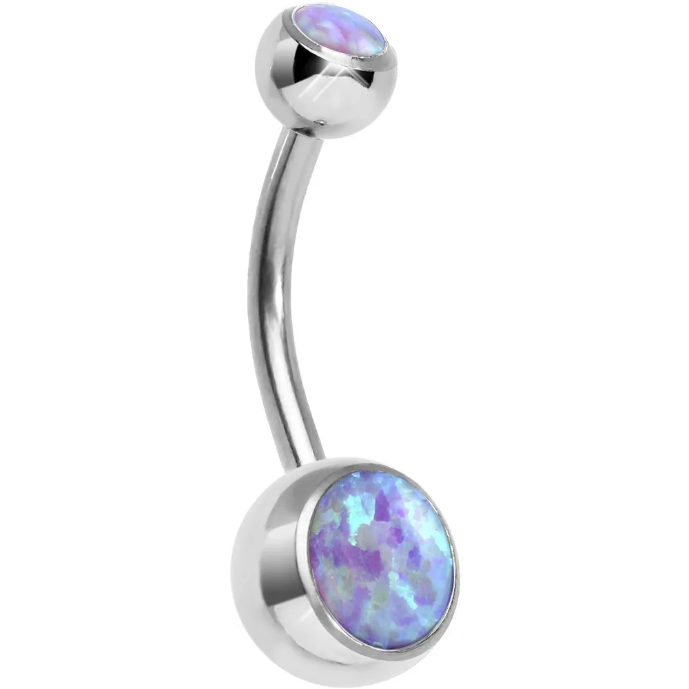 Tracked ! Hot Opal Navel Rings Solid G23 Titanium Silver Color Dangle Ball Belly Button Rings Piercing Body Jewelry Men Jewelry