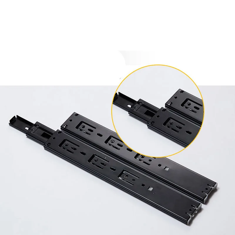 2 Stück Metallpuffer-Schubladenführungen, 20,3–55,9 cm, Schienenbreite 45 mm, stumm, dreiteilige Schiene, verschiebbare Möbelbeschläge – Detail 7