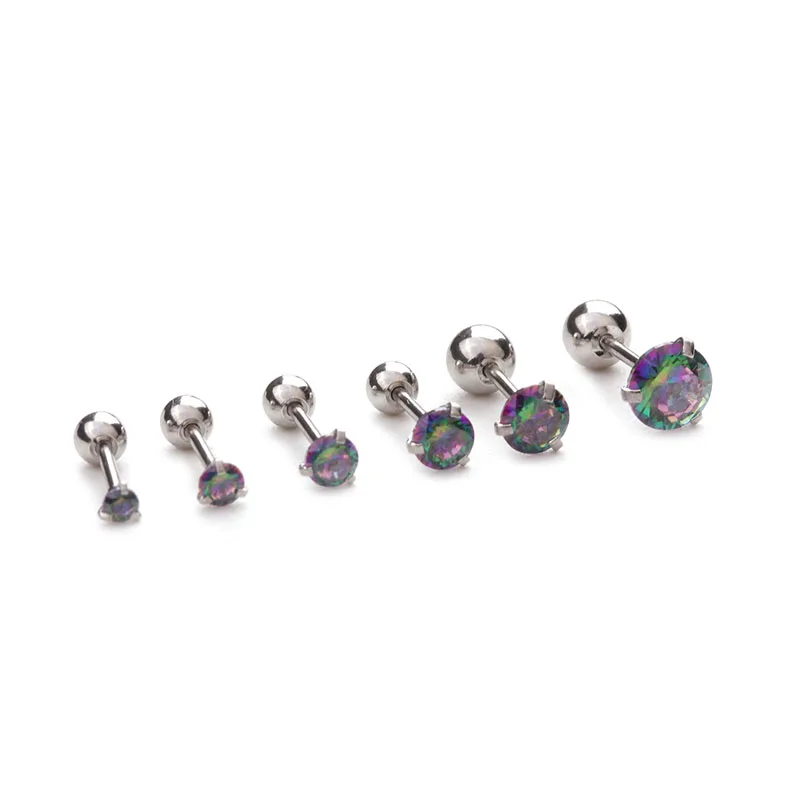 2pcs 1.5-5 มม.Rainbow CZ ต่างหูกระดูกอ่อน Helix Tragus Conch STUD 20g สแตนเลสหูเจาะเครื่องประดับ