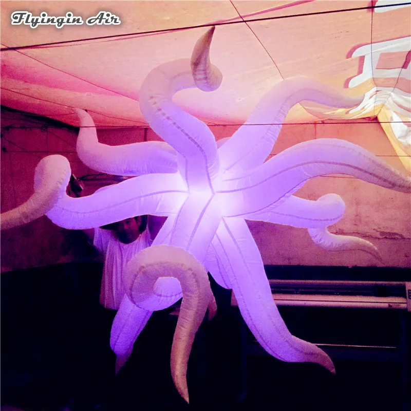 

Personalized Crooked Lighting Inflatable Balloon 2m/3m Diameter Customized White Hanging Star For Bar And Night Club Decoration