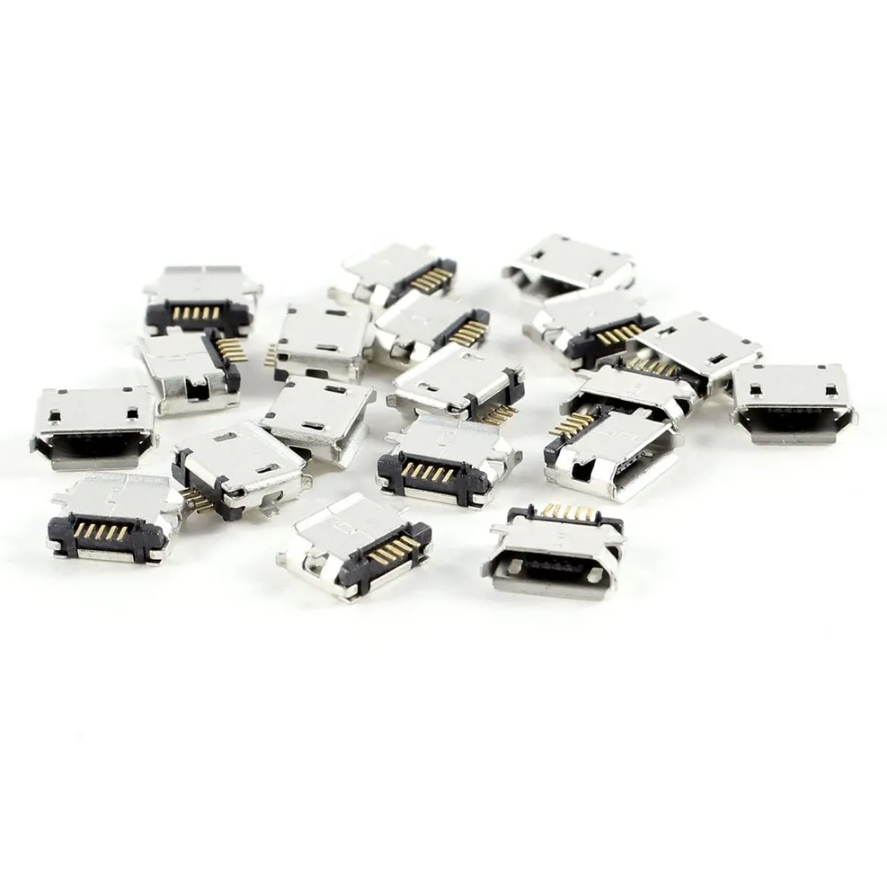 Micro USB Type B Female Port, 5 Pins 180 Degree, SMD SMT Soldering , PCB mount