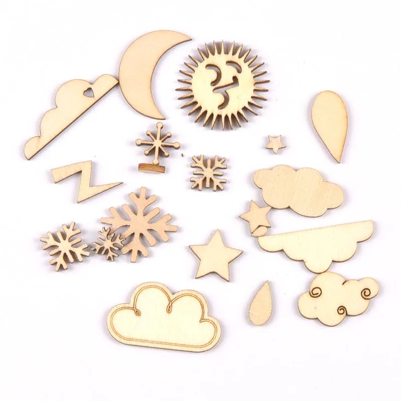 20Pcs/set Wood Handicraft sun/snow/rain DIY Wooden Crafts Scrapbookings Accessories Embellishment decorations 10-30mm MT1930