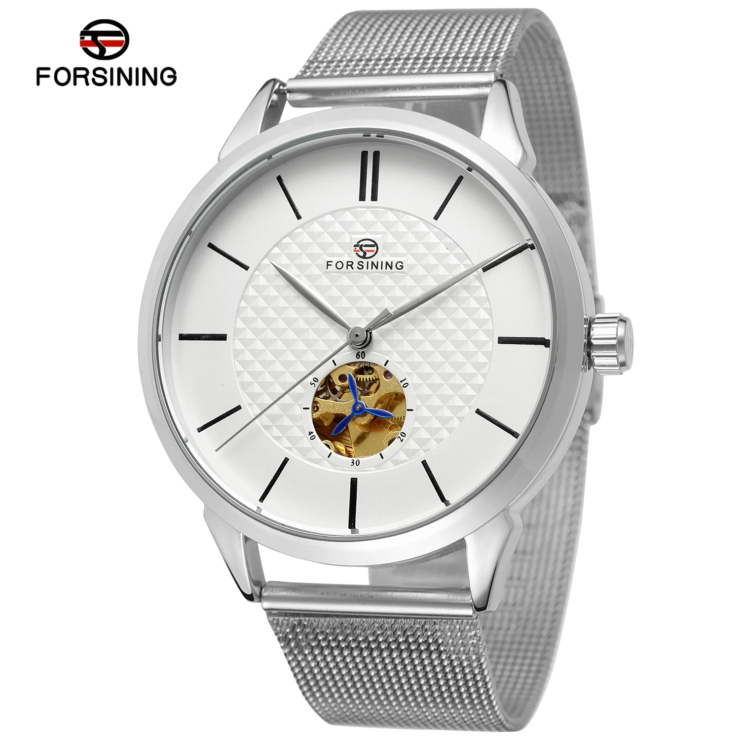 Forsining  trend Fashion white surface seconds hand one eye automatic mechanical watch men's wrist watch