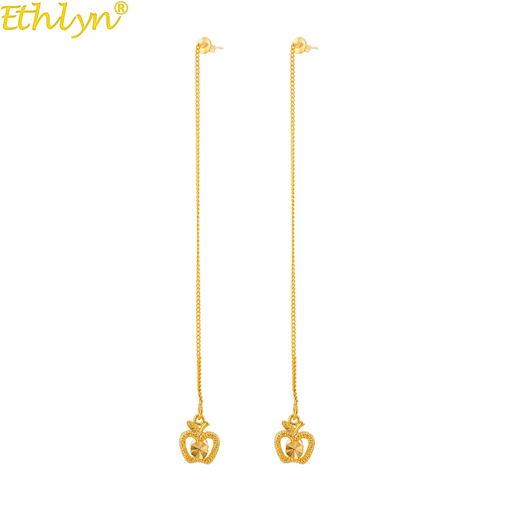 Ethlyn Jewelry Apple Shape Fashion Gold Color Long Tassel Dangle Earrings for Women Cooper Drop Bar Statement Jewelry E81