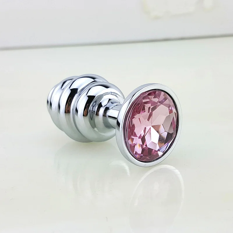 New  Metal Anal Plug 7 Colors Butt Plugs Toys Sex Toys for Women Stainless Steel+Crystal Jewelry Sex Products, Spiral Anal Beads