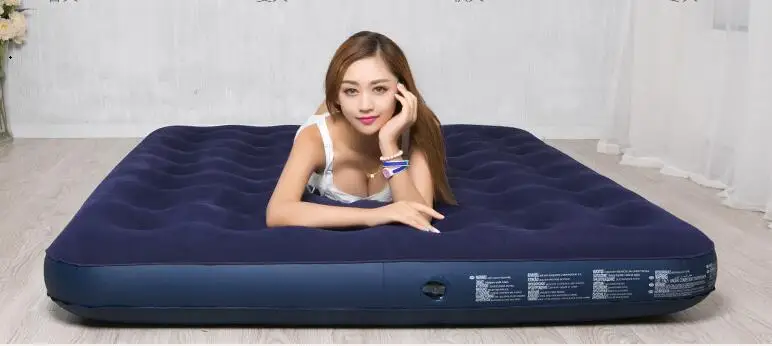 

Large double people big size inflatable mattress bed flocking bed mattress blue folding relax sofa chair