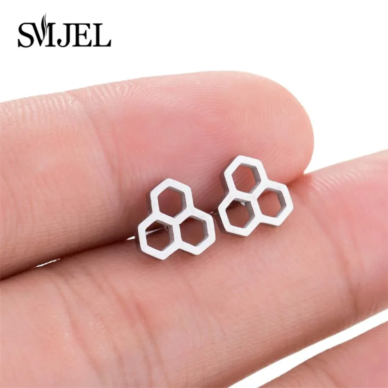 SMJEL Minimalist Bee Honeycomb Earrings Women Punk Cool Earring Studs Pendients Party Earring Men Gifts  boucle d oreille