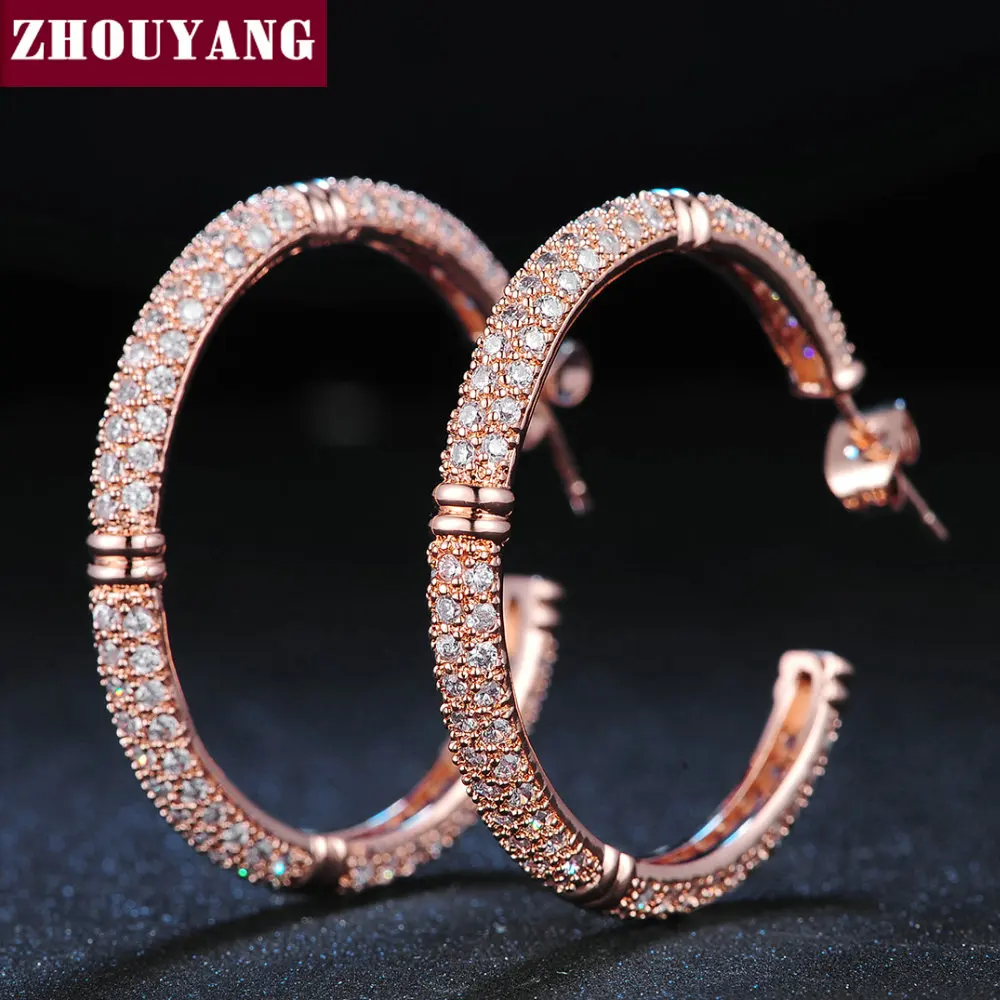 ZHOUYANG ZYE617 Crystal Mosaic Hoop Earrings Rose Gold Color Jewelry Made with Genuine Austrian Crystal