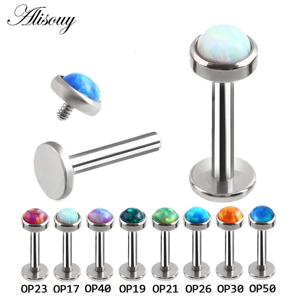 Alisouy 1 Pcs Opal Stone Labret Hiphop Lip Stud Ear Piercing Cartilage Tragus Helix Earring Nose Stud 16g Lip Ring Body Jewelry