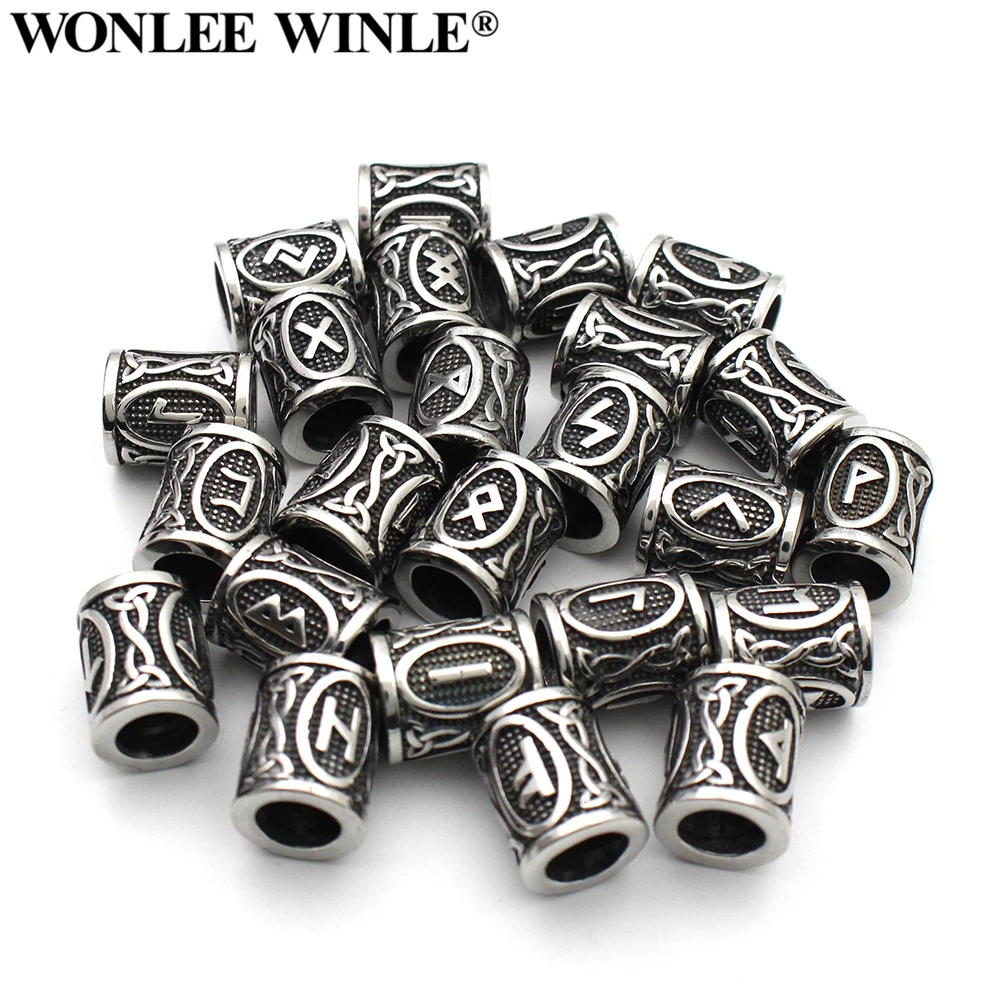 

Wonlee Winle 316L Stainless Steel 8.2mm Big Hole Vintage Viking Runes Cylinder Beads For Bracelet Jewelry Making DIY Men&Women