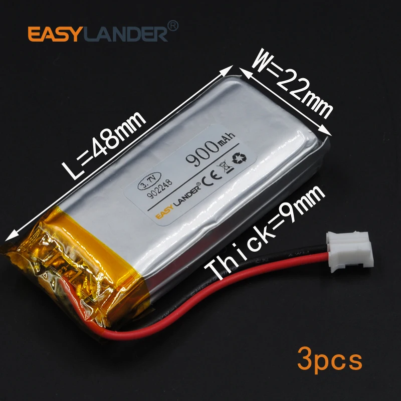 

3pcs/Lot 3.7V 900mAh 902248 Rechargeable Lithium Li-ion Polymer Battery 092248 902050 Batteries