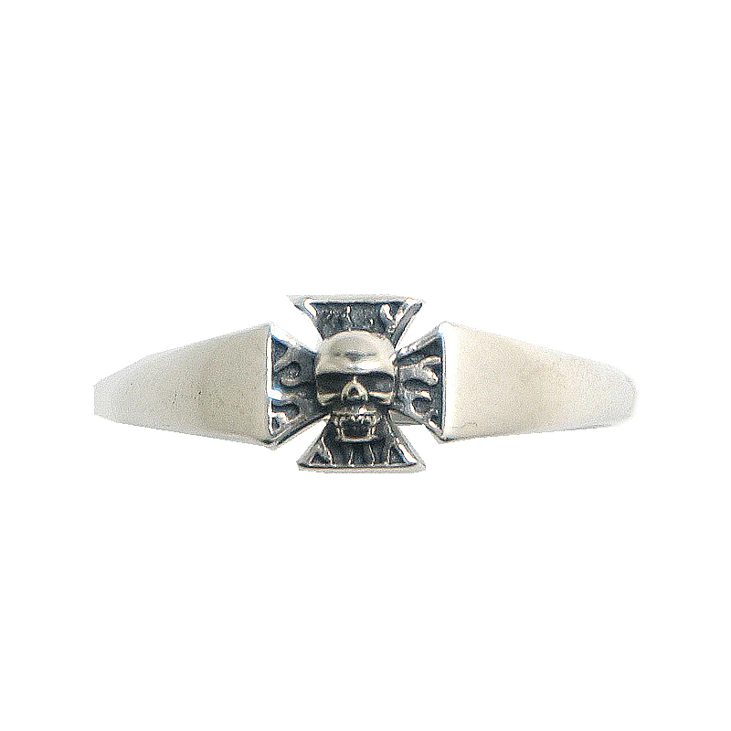 Unisex S925 Silver Cool Cross Punk Gothic Flaming Skull Ring Newest