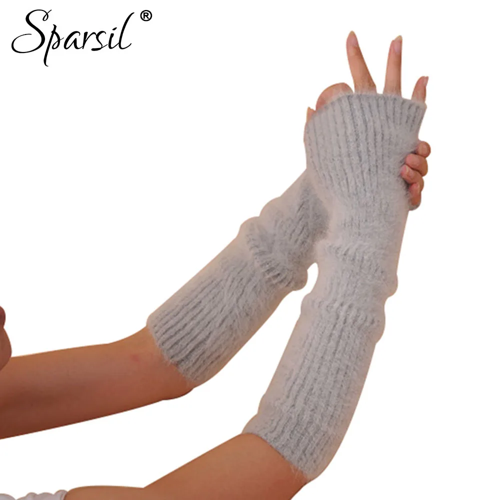 Women's Mink Cashmere Long Fingerless Gloves Thicken Solid Color Elbow Gloves Soft Warm Autumn Winter Women Fashion Mittens