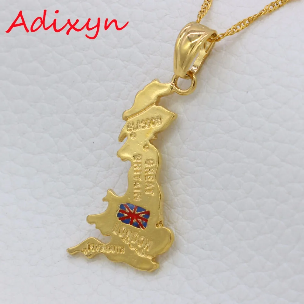 Adixyn Great Britain Map Pendant Necklace Gold Color England country map jewelry N11308