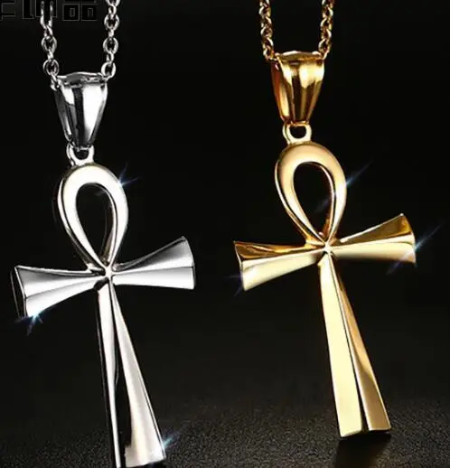 قلادة متقاطعة مصر عالية الجودة من الفولاذ المقاوم للصدأ سلسلة ذهبية مجانية مقاس 24 بوصة للنساء والرجال