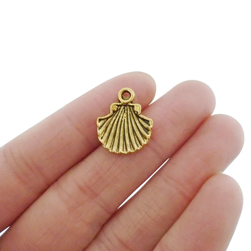 ZXZ 20pcs Antique Gold Tone Seashell Shell Scallop Nautical Charms Pendants Beads for Jewelry Making Findings 18x15mm