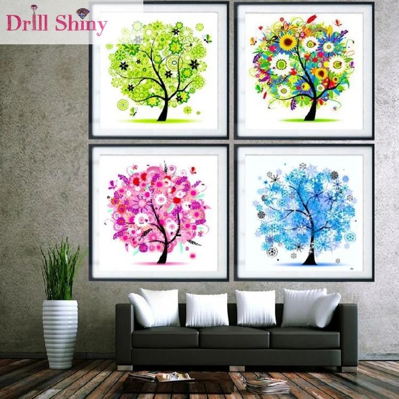 2016 New 5D DIY Diamond Painting Four Seasons Tree Cross Stitch Rhinestone Embroidery Landscape Home Decor