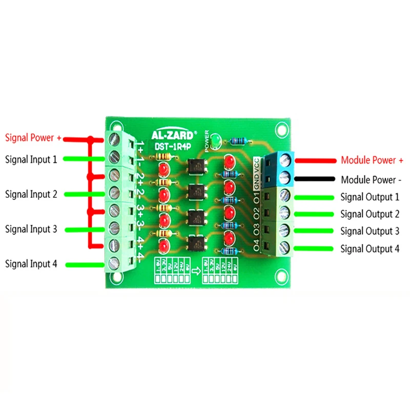 4 kanałowy izolacja transoptorowa pokładzie konwerter napięcia 24V do 3.3V/5V do 24V/12V do 24V na białym tle moduł PLC poziom sygnału pokładzie