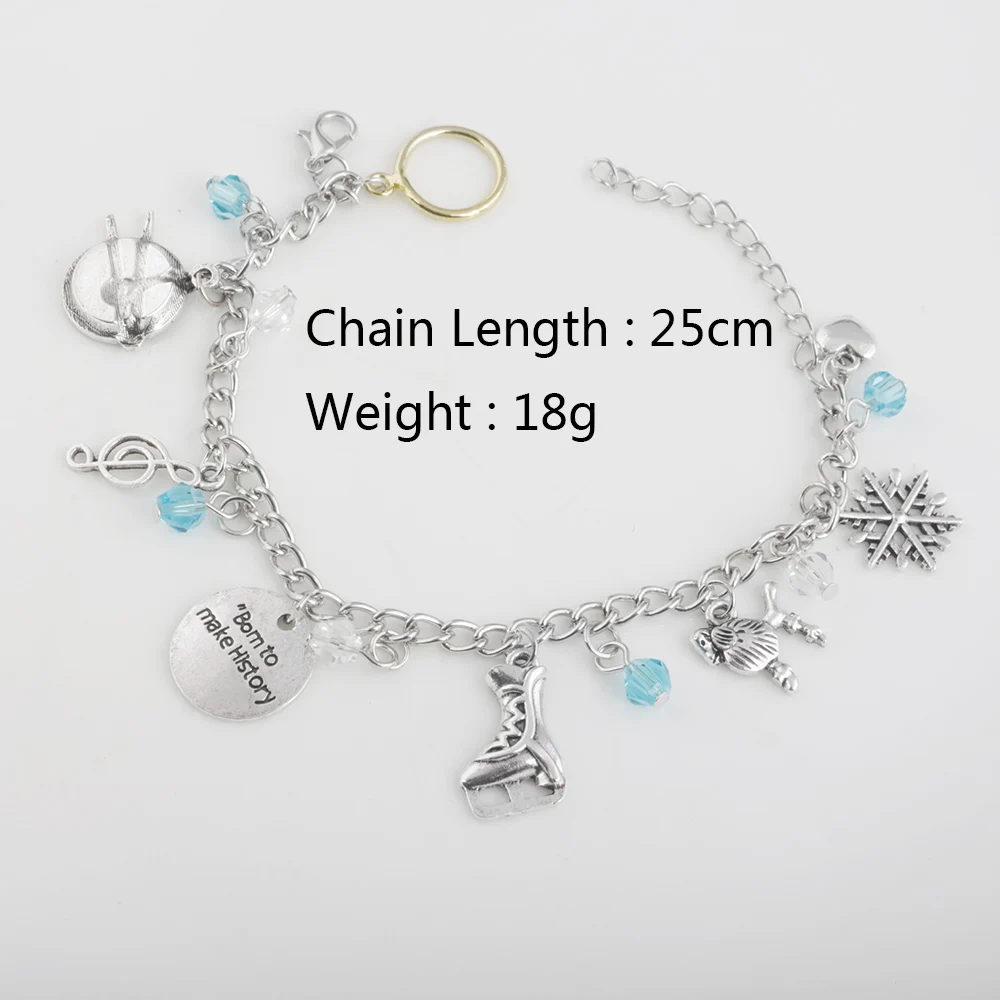 New Japanese YURI on ICE Charm Figure skating Bangles Bom To Make History Woman Girl Luck Crystal Bracelet