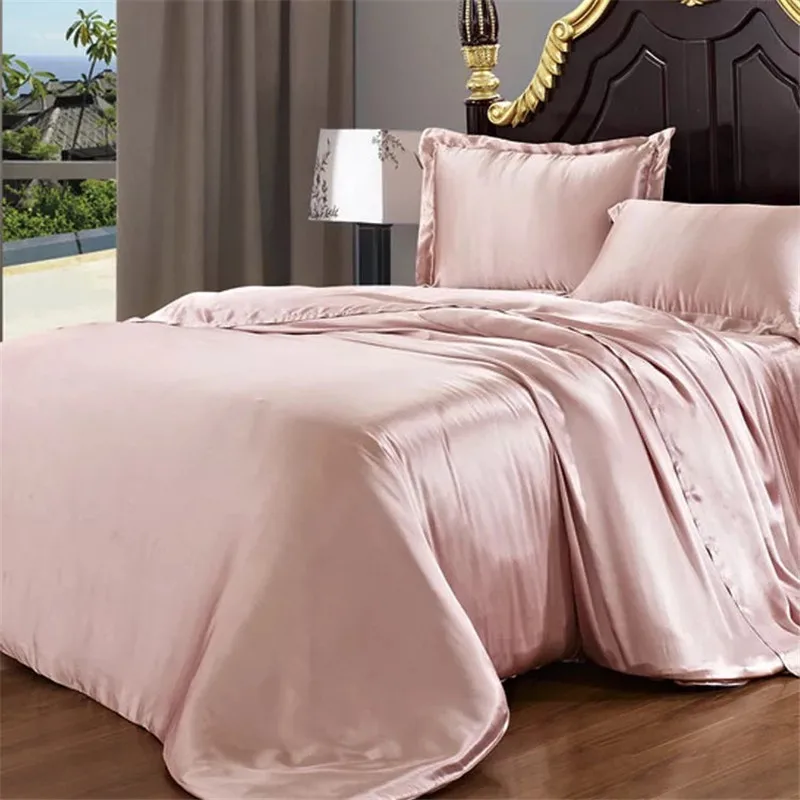 4 PCs Set Fitted Sheet Duvet Cover 19 Mm 100% Mulberry Silk Bedding Set Seamless  Pink Gray White Colors King Size Customize