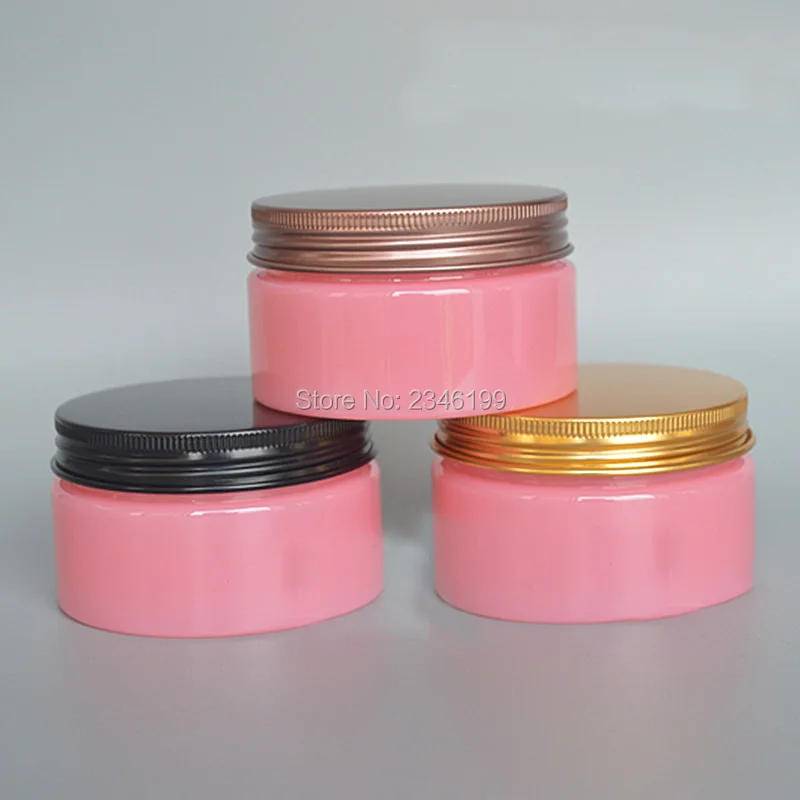 

100G 100ML 30pcs/lot Empty PET Cosmetic Container with Aluminum Lid, DIY Pink Cream Case, Mask Box with Gold Black Bronze Cap