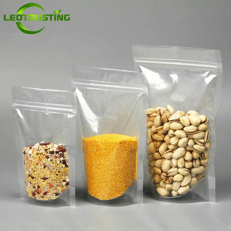 

100PCS High Clear Stand up Plastic Zipper Packaging Bag Resealable Snack Sugar Candy Coffee Dried Fruit Gifts Storage Pouches