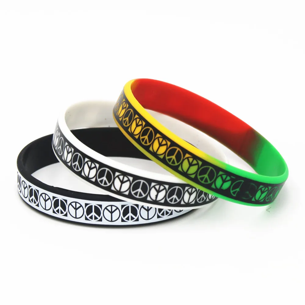 1PC Fashion Jewelry Punk Rock Silicone Wristband Black White Color Sports Bracelets&Bangles Rubber Charm for Adults Gifts SH129