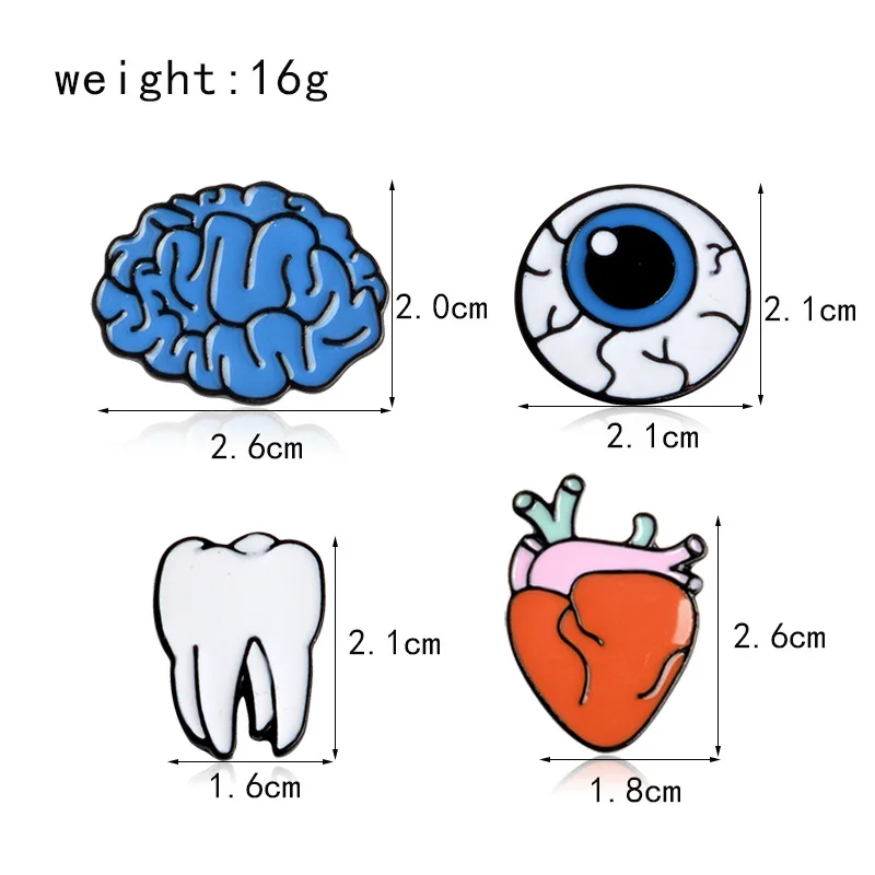 Heart/eye/brain Cartoon Metal Pin Badge Clothes Badges Backpack Beautify Icons Package Icon Clothing Decorative Brooches