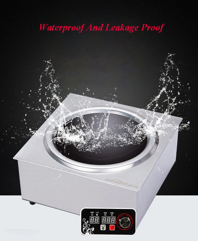 Commercial Induction Cooker Stainless Steel Concave Cooker Knob Tabletop Stove Restaurant Frying Furnace 5000W