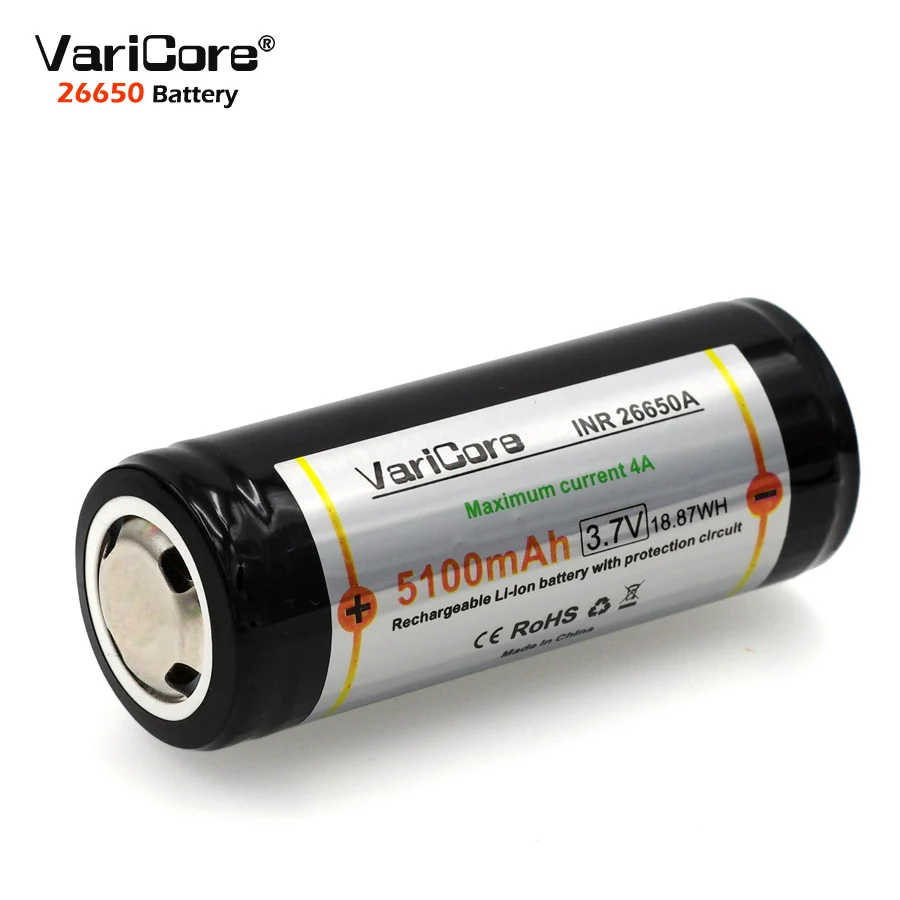 1 sztuk VariCore Protection 26650 5100mAh 3.7V li-lon akumulator z PCB 4A 3.6V akumulatory do latarki