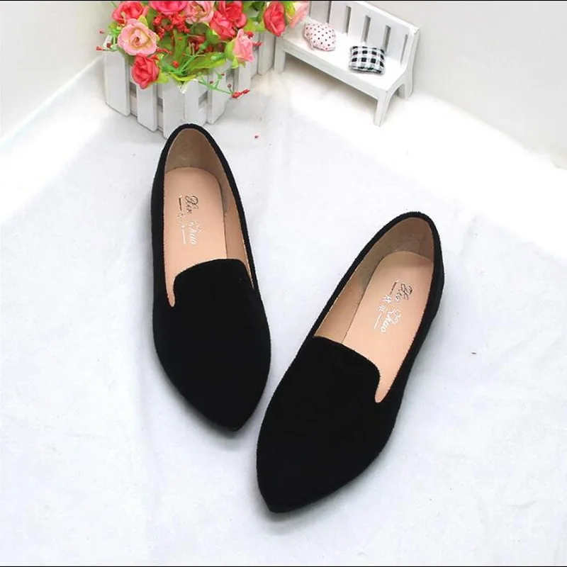 

Women Ladies Flat shoes Casual Shoes Solid Fashion Loafer Female Flock pointed Plain Flat Shoes Elegant Women OL Dress Shoes