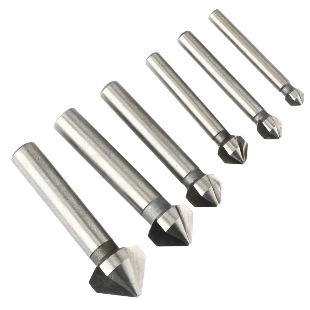 

6PCS 3 Flute 90 Degree High-Speed Steel Drill Bit HSS Chamfer Cutter High Quality Titanium Drilling Cut Grooving Saw Tool Set