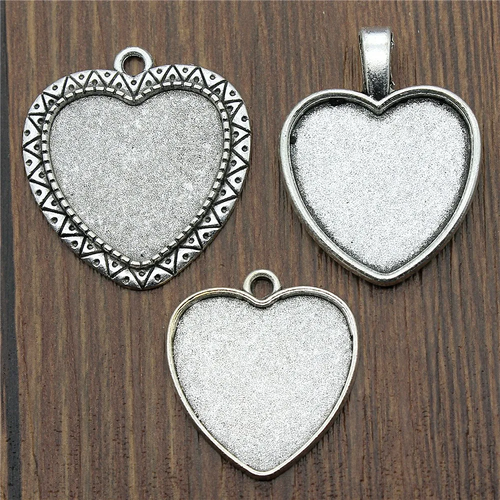 

10pcs Fit 25mm Heart Glass Cabochon Base Setting Pendant Tray For Jewelry DIY Making Antique Silver Color FM4006