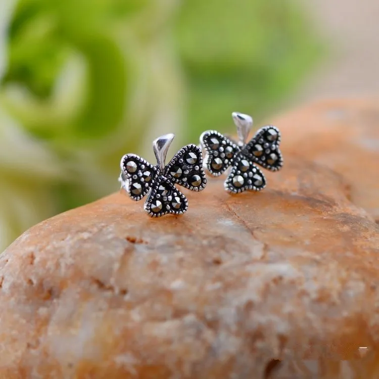 KJJEAXCMY fine jewelry S925 pure silver stud four-leaf clover female earpiece christmas gift party birthday