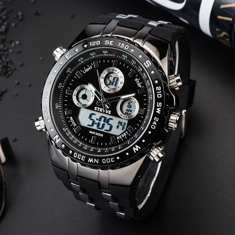 Montre Homme Stryve S8002 Sports Watches Army Military Heavy Dial Alarm Led Analog Clock Luxury Stryve Men Digital analog Watch