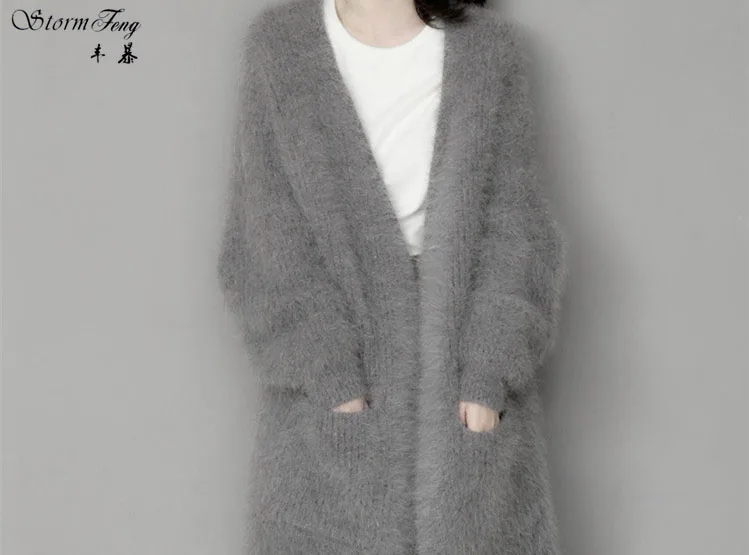 New Women Winter mink cashmere cardigan coat female thick sweater V neck knit loose long free shipping I1797