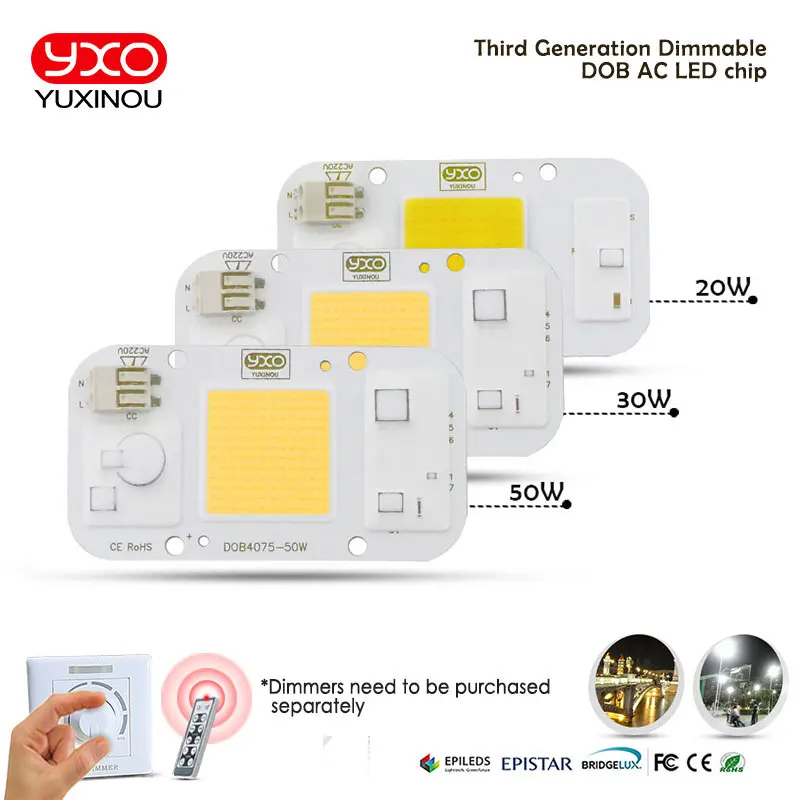 YXO YUXINOU DOB LED COB Chip 50W 40W 30W 20W 10W AC 220V No need driver Smart IC bulb lamp For DIY LED Floodlight Spotlight