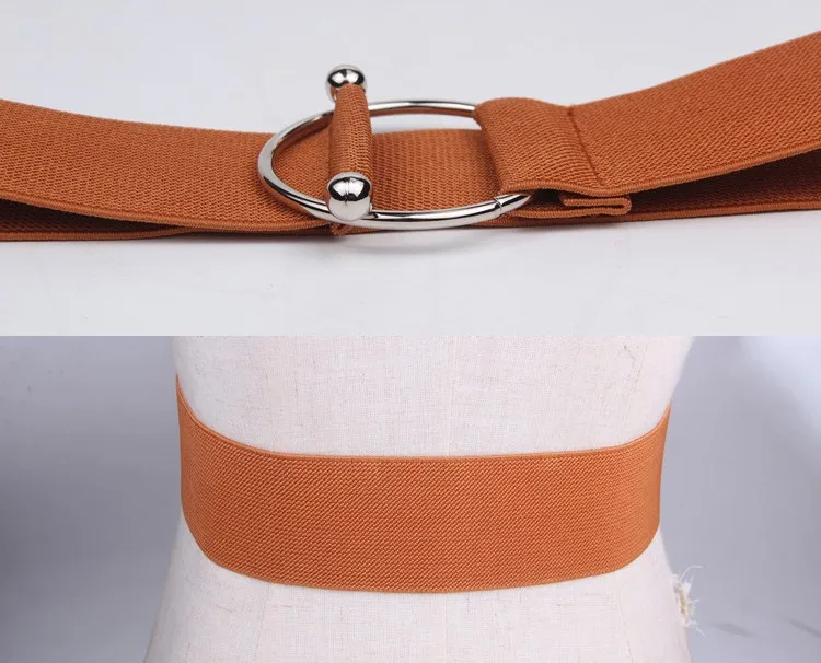 Dress Wide Stretch waistbands Women Belt Accessories simple Solid Silver circle Buckle Waist Band Decorative cummerbunds brown