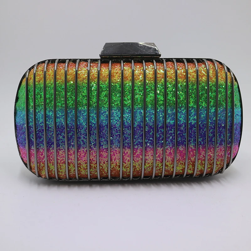 Royal Nightingales Rainbow Sequin Metal Box Clutch Bags Evening Bags and Clutches for Womens Party Prom Day Bag Handbag