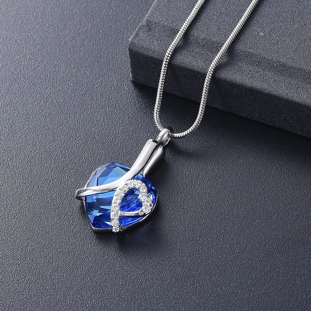 IJD12465 Bithstone Inlay Cremation Heart Urn Necklace for ashes for Women Keepsake Pendant,Pet Ashes Urn Jewelry