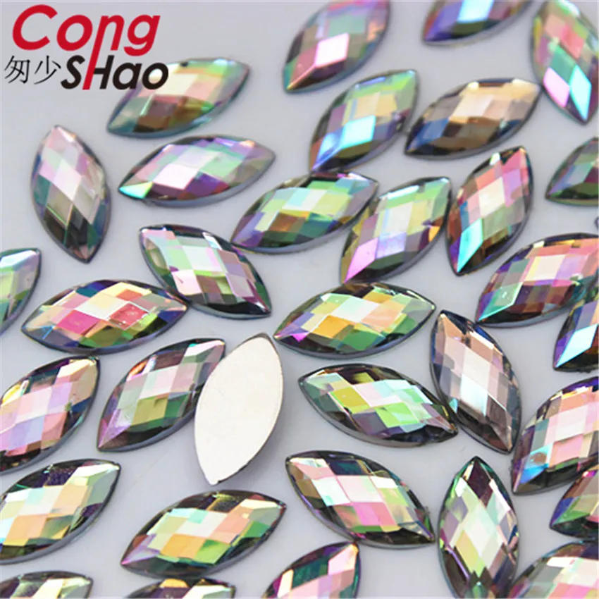 Cong Shao 100pcs 7*15mm Colorful Flatback Horse Eye Acrylic Rhinestone Crystal And Stone Costume Strass For Clothes Crafts WC686