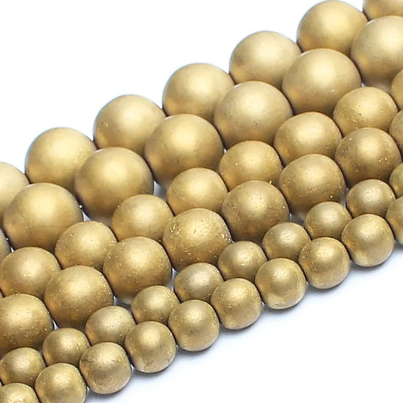 

2-10mm Round Matte Frost Metallic Coated Plating Golden Hematite Stone Beads For Jewelry Making Beads 15'' Healing DIY Beads