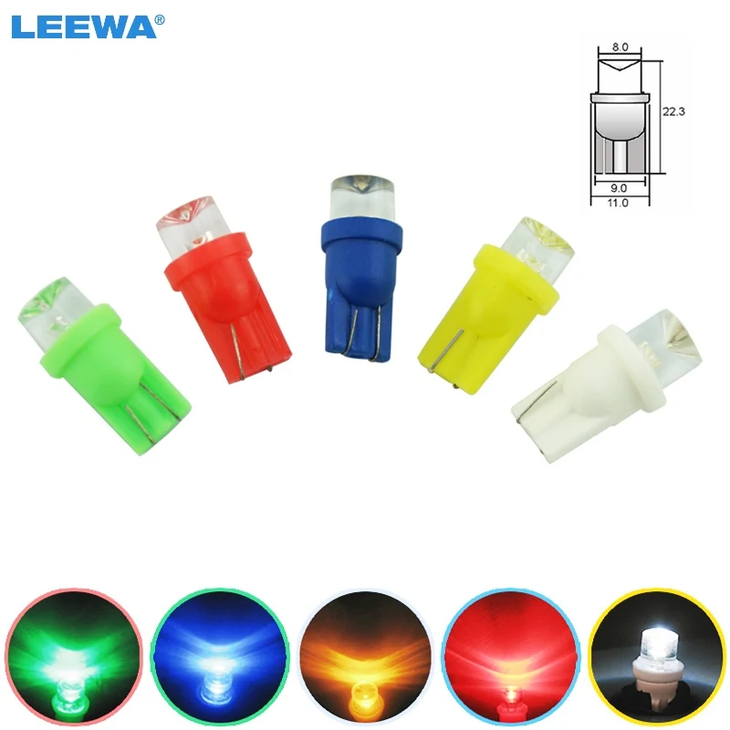 LEEWA 10pcs Auto Car 5-Color T10 194 168 1-LED Concave LED Wedge Base Dashboard LED Light Bulbs #CA3167