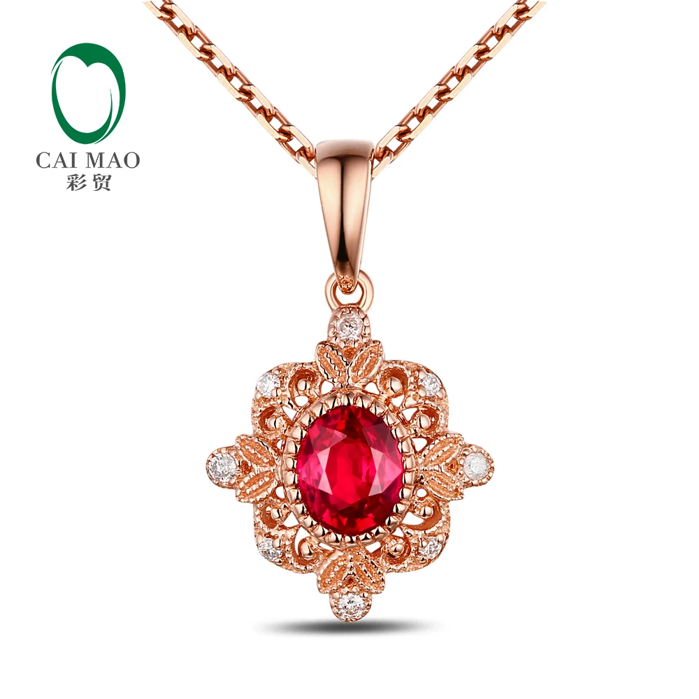 Free Shipping Wholesale 18k Rose Gold Natural 0.48ct Ruby 0.04ct Diamonds Engagement Milgrain Pendant