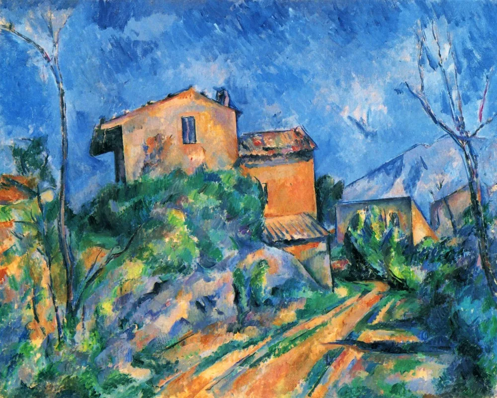 100 % handgefertigte Ölgemälde-Reproduktion auf Leinen-Leinwand, Maison-Maria-mit-a-view-of-chateau-noir von Paul Cezanne, kostenloser Versand