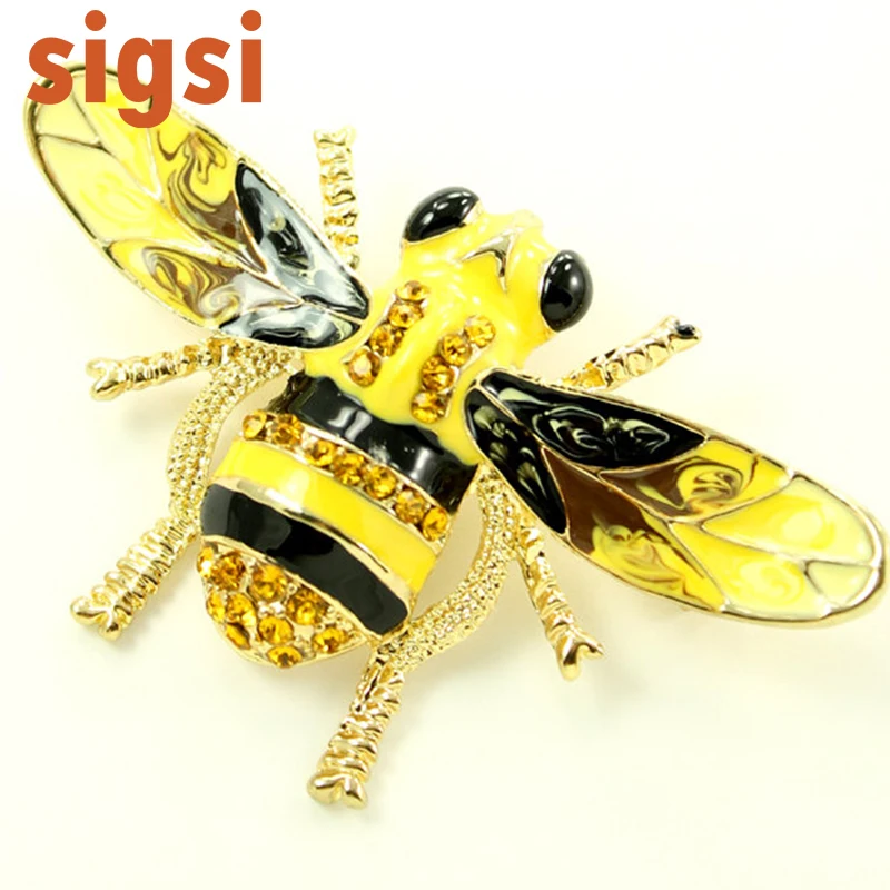 

100pcs a lot wholesale price 2.5W x 1. 5H inches Yellow/Black Enamel cute Bumblebee Honeybee Brooch In Gold tone Metal