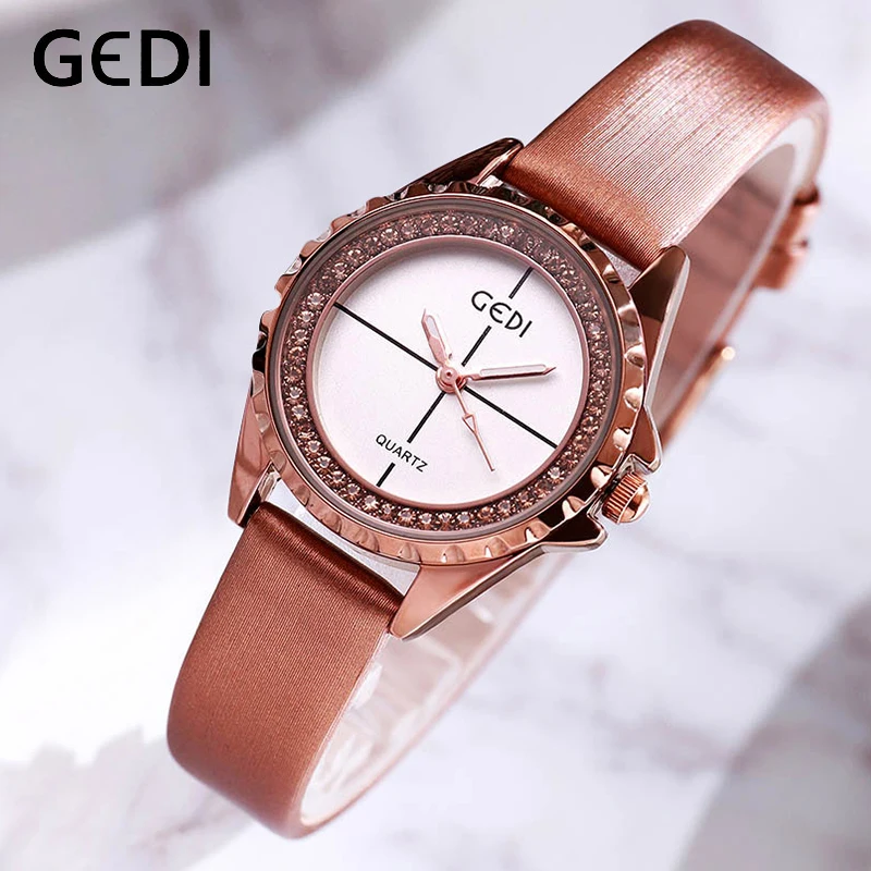 

GEDI Women Fashion Leather Quartz Watch Lady Clock Watchband High Quality Casual Waterproof Female Wristwatch Gift for Wife 2019