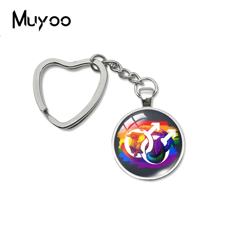 2019 New Rainbow Flag Gay Pride Heart Keychain Round Lgbt Keychains Art Glass Dome Cabochon Photo Jewelry